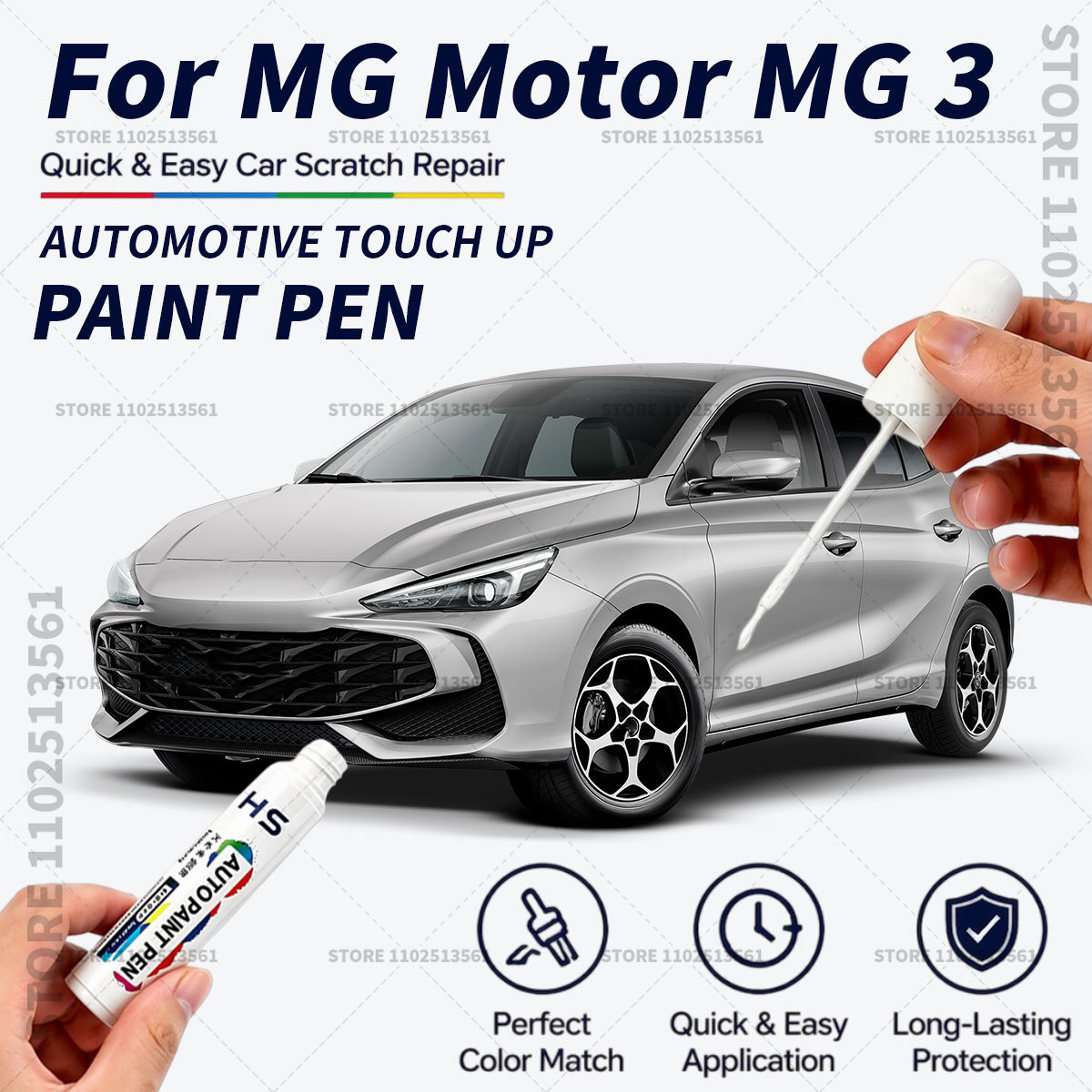 Paint Model Kit - 2011-2026年式 MGモーター MG 3用タッチアップペイントペン、クイックリペア、車の傷、欠け補修用ペイントブラシ、ドーバーホワイト、ダイヤモンドレッド、ブルー、ブラック