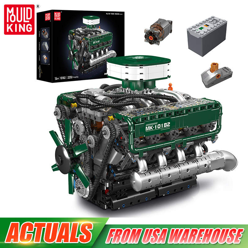 Model Kit Engine - モールドキング 10182 テクニカルエンジントイズ 電動V8タンクエンジン 組み立てブロック エンジンブリックセット
