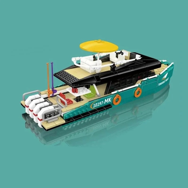 ターコイズブルーの高級ヨット組み立てブロックセット、Moul - Model Kit Yacht のレビューと価格